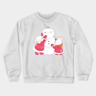 Cute bunnies building snowman Crewneck Sweatshirt